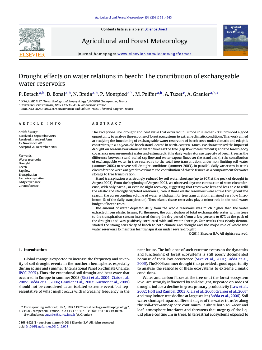 Drought effects on water relations in beech: The contribution of exchangeable water reservoirs