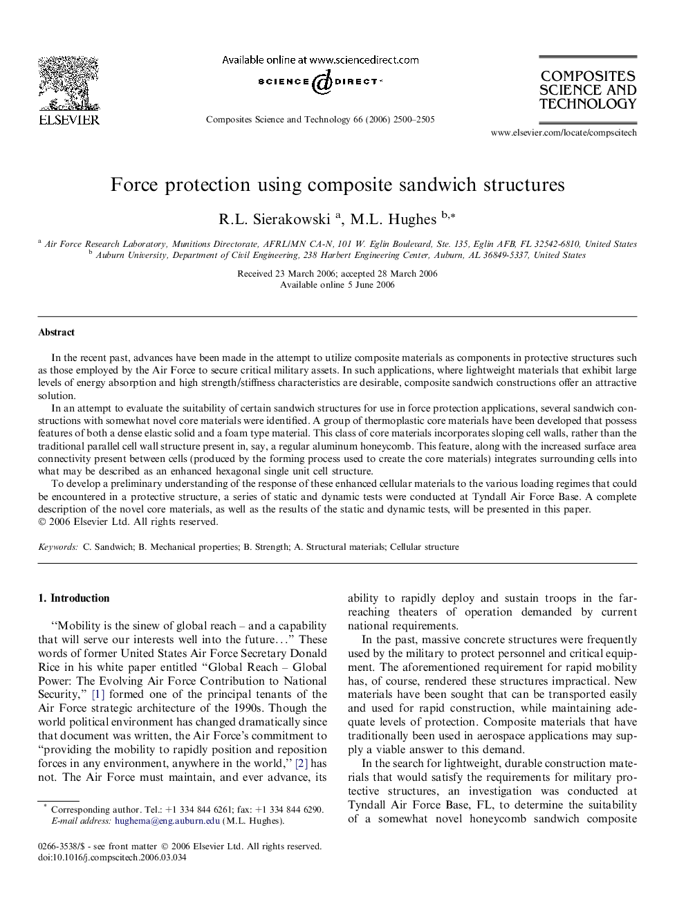 Force protection using composite sandwich structures