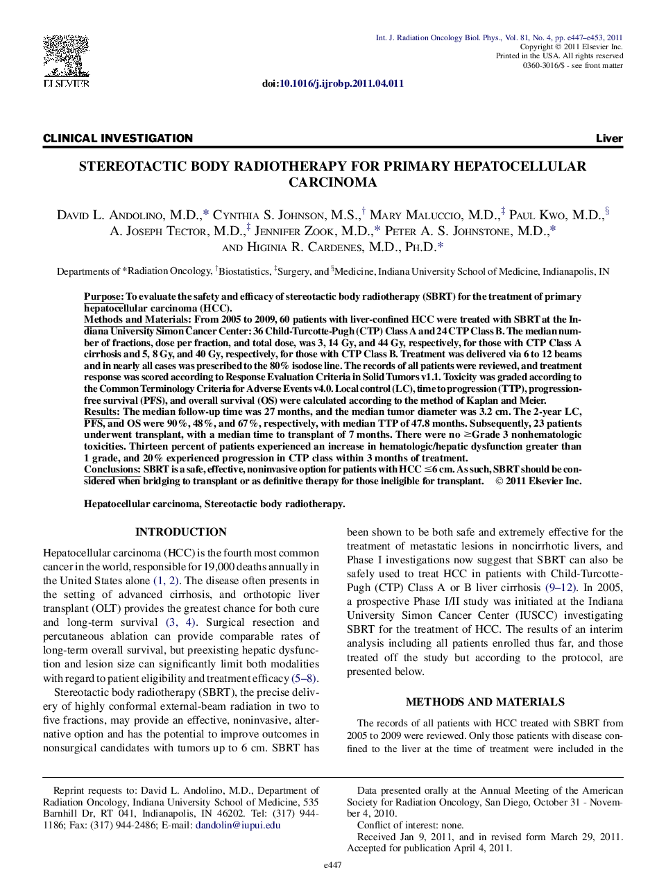 Stereotactic Body Radiotherapy for Primary Hepatocellular Carcinoma