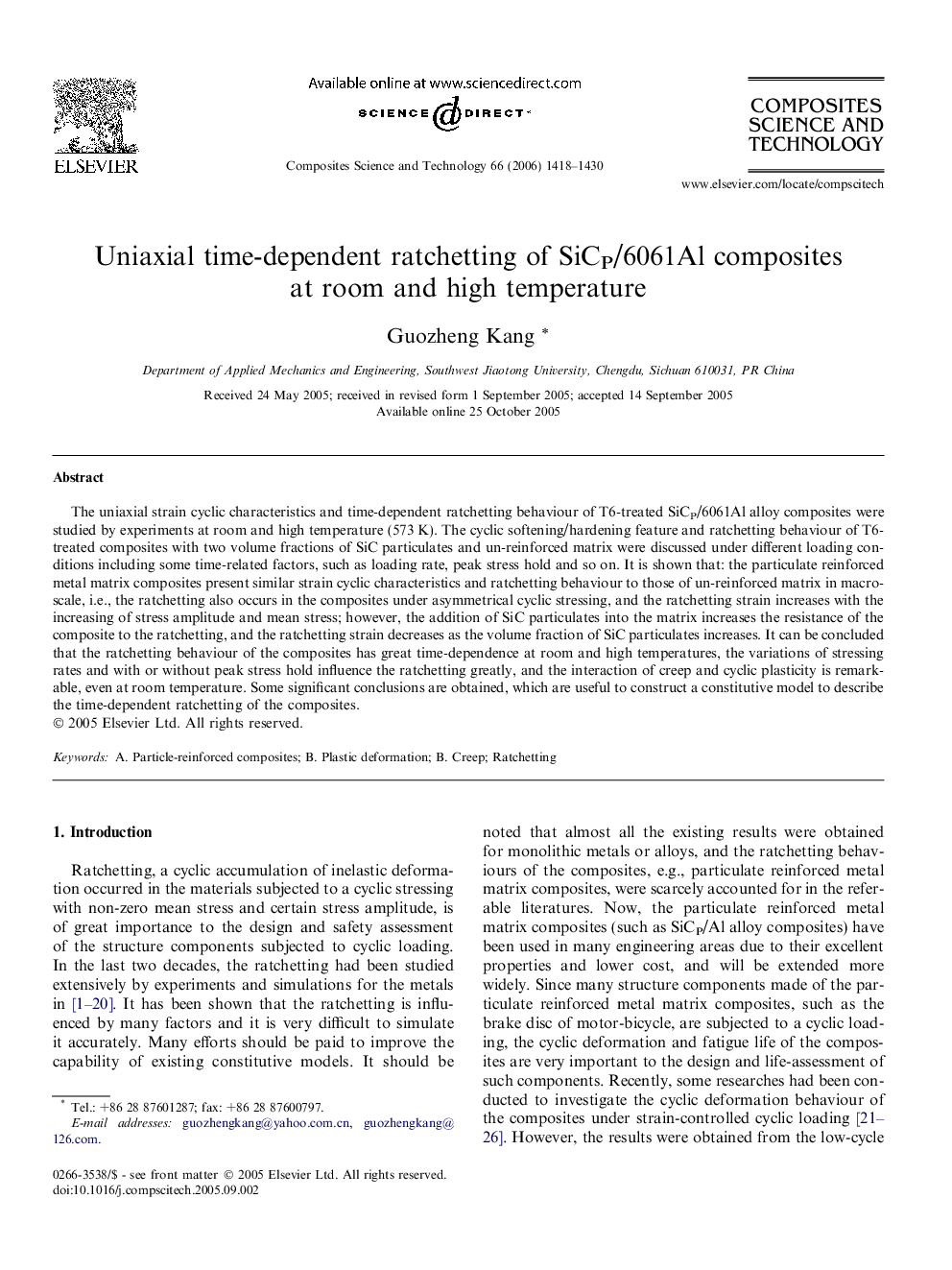 Uniaxial time-dependent ratchetting of SiCP/6061Al composites at room and high temperature