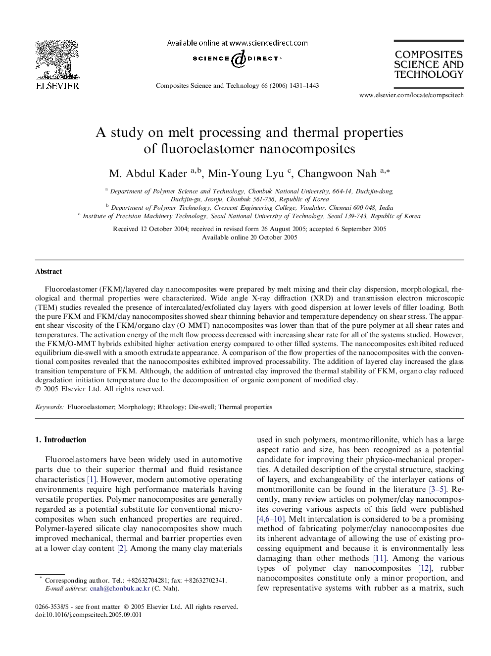 A study on melt processing and thermal properties of fluoroelastomer nanocomposites