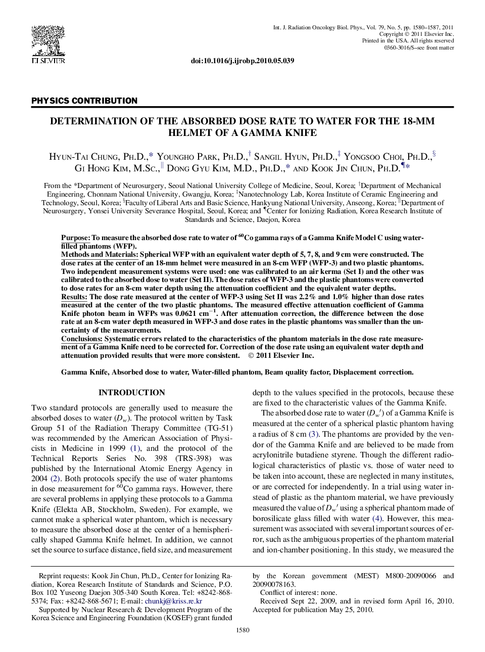 Determination of the Absorbed Dose Rate to Water for the 18-mm Helmet of a Gamma Knife