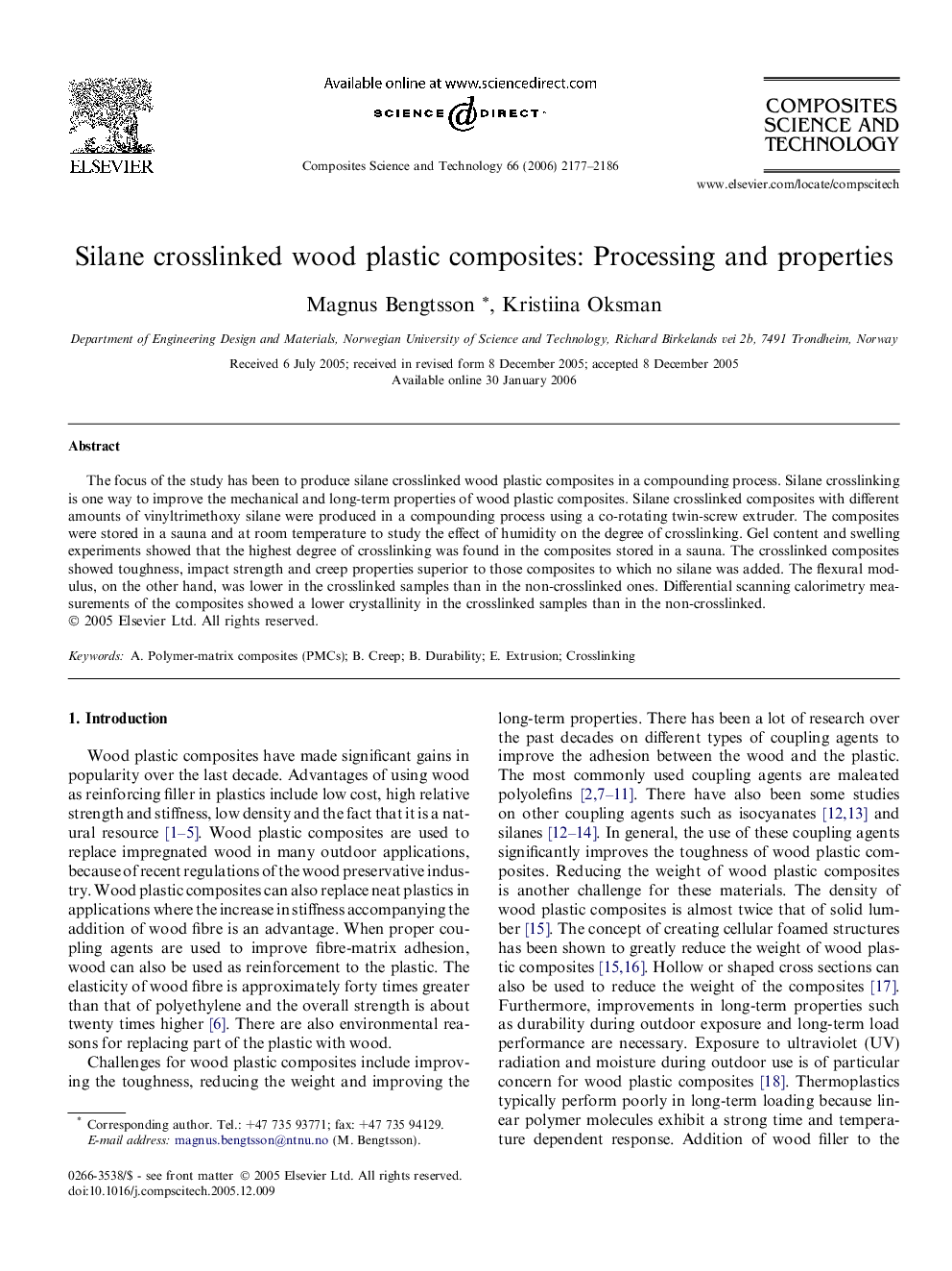 Silane crosslinked wood plastic composites: Processing and properties