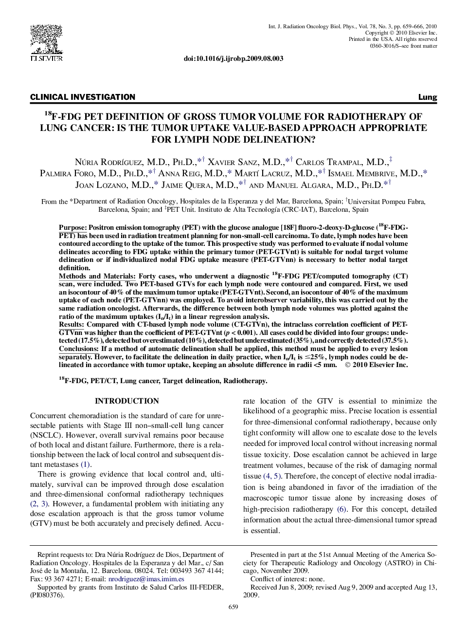 18F-FDG PET Definition of Gross Tumor Volume for Radiotherapy of Lung Cancer: Is the Tumor Uptake Value-Based Approach Appropriate for Lymph Node Delineation?