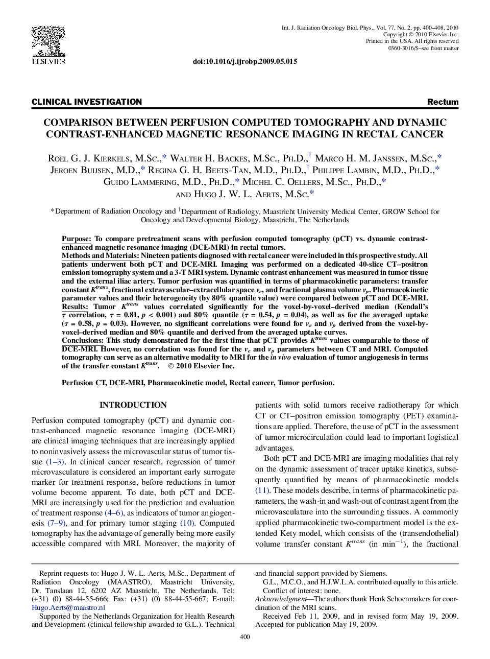 Comparison Between Perfusion Computed Tomography and Dynamic Contrast-Enhanced Magnetic Resonance Imaging in Rectal Cancer