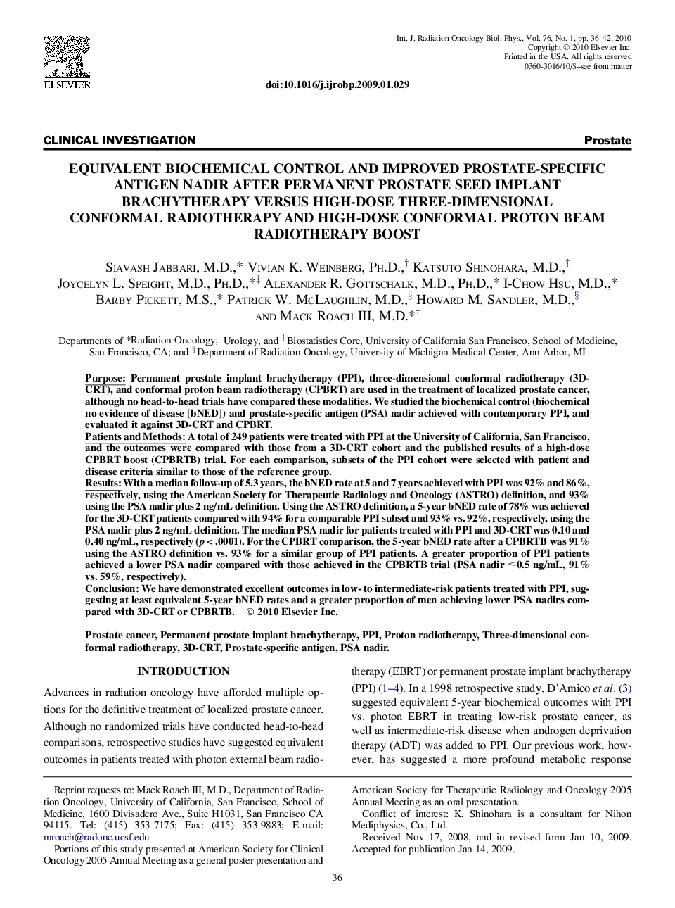 Equivalent Biochemical Control and Improved Prostate-Specific Antigen Nadir After Permanent Prostate Seed Implant Brachytherapy Versus High-Dose Three-Dimensional Conformal Radiotherapy and High-Dose Conformal Proton Beam Radiotherapy Boost