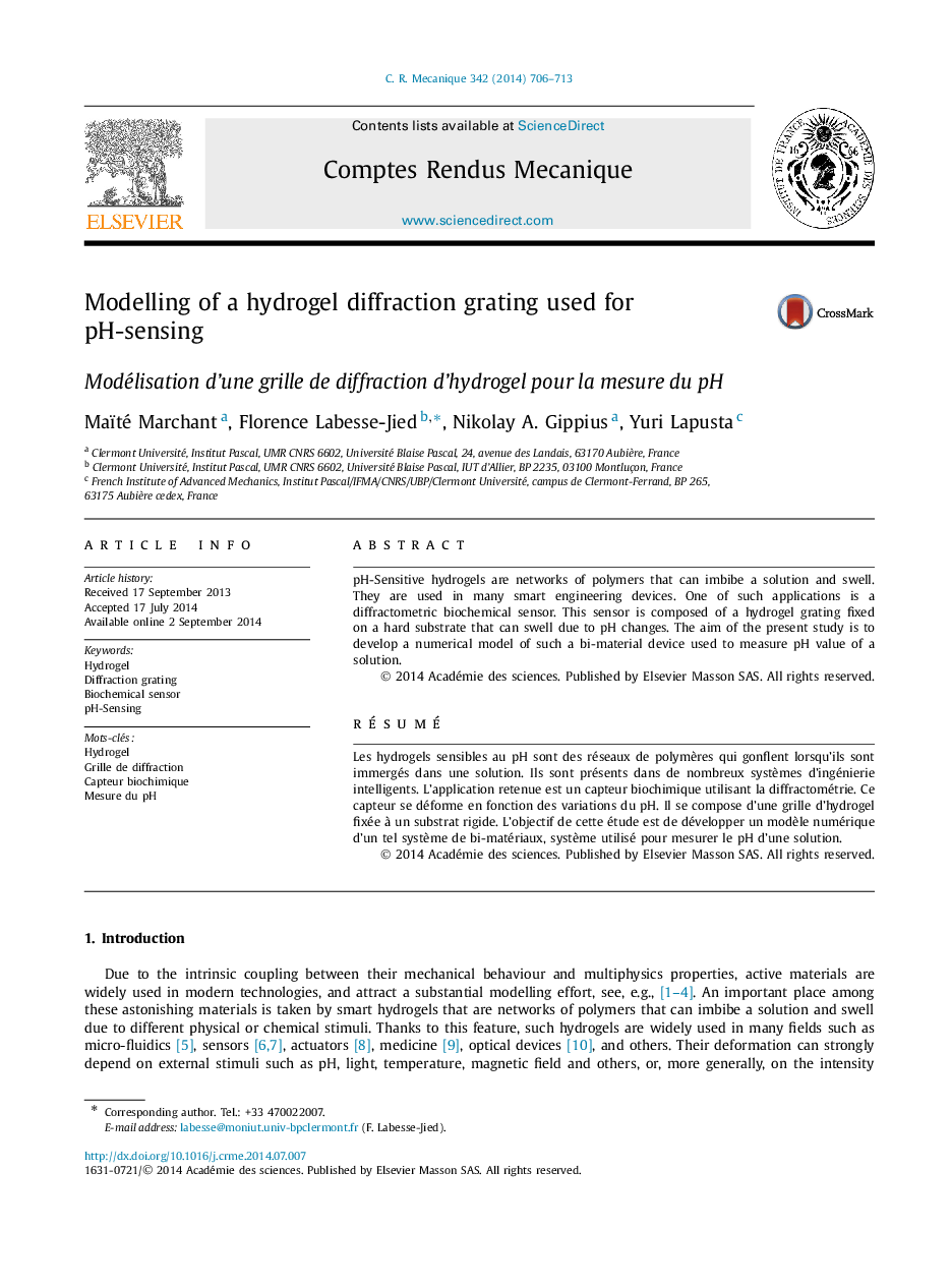 Modelling of a hydrogel diffraction grating used for pH-sensing