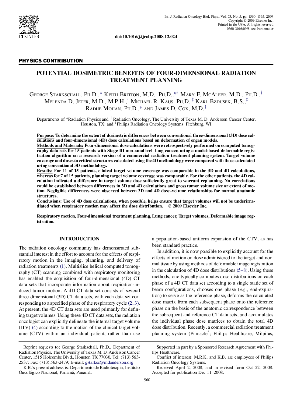 Potential Dosimetric Benefits of Four-Dimensional Radiation Treatment Planning