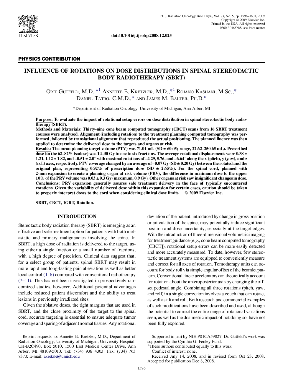 Influence of Rotations on Dose Distributions in Spinal Stereotactic Body Radiotherapy (SBRT)