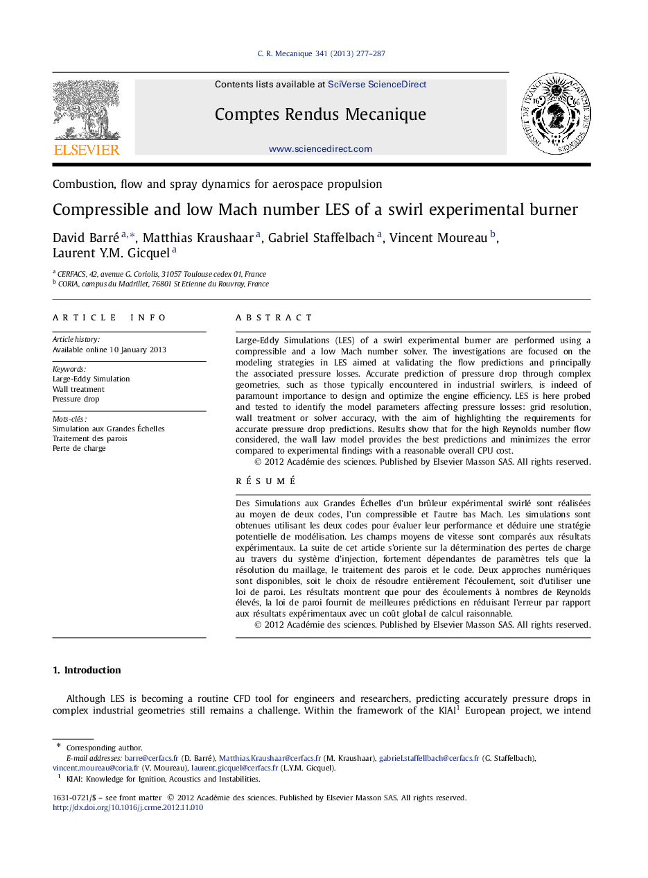 Compressible and low Mach number LES of a swirl experimental burner