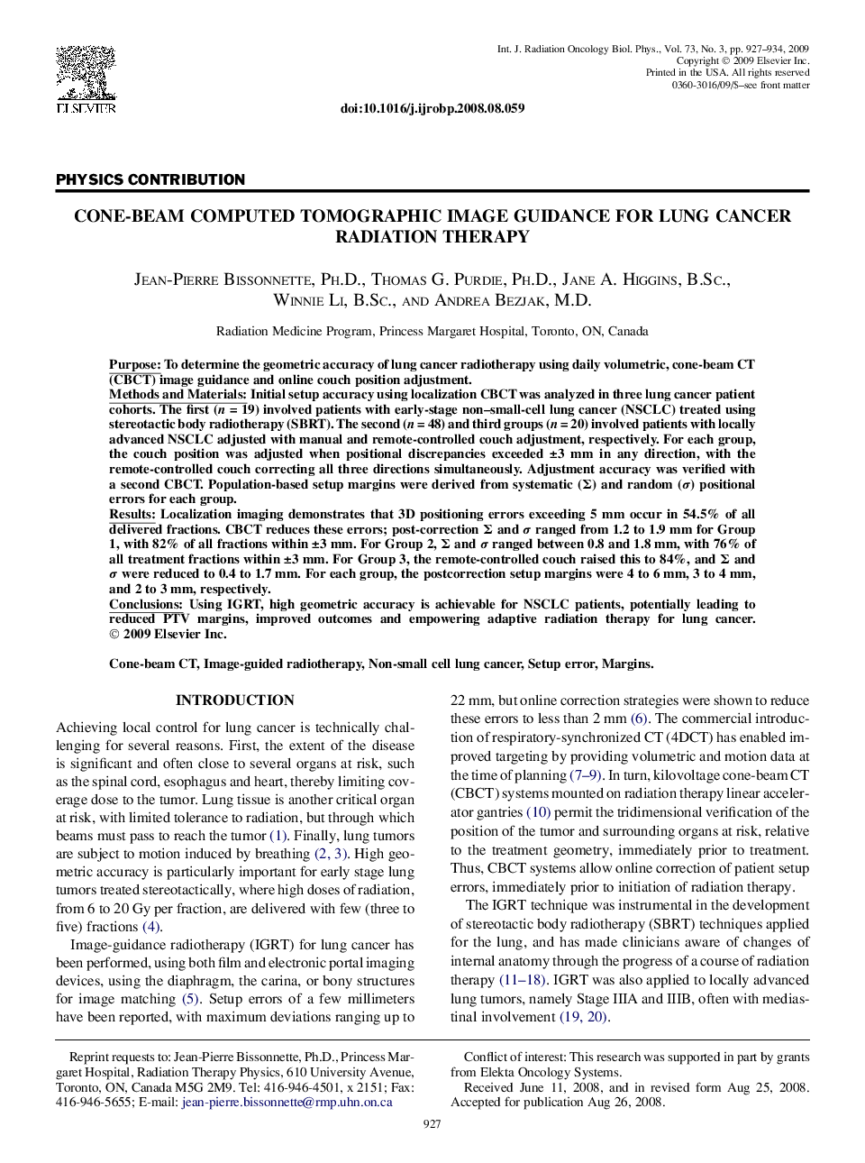 Cone-Beam Computed Tomographic Image Guidance for Lung Cancer Radiation Therapy