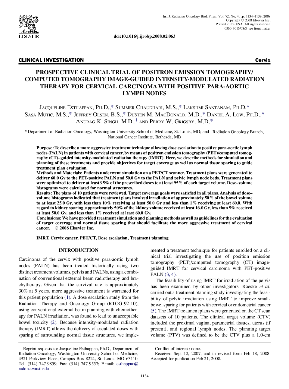 Prospective Clinical Trial of Positron Emission Tomography/Computed Tomography Image-Guided Intensity-Modulated Radiation Therapy for Cervical Carcinoma With Positive Para-Aortic Lymph Nodes