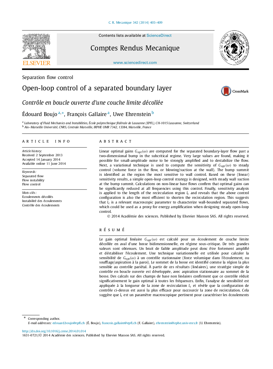 Open-loop control of a separated boundary layer