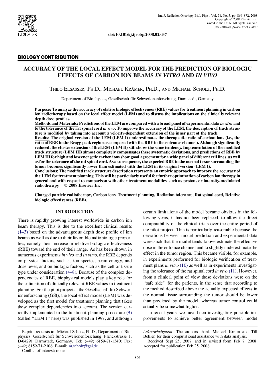 Accuracy of the Local Effect Model for the Prediction of Biologic Effects of Carbon Ion Beams In Vitro and In Vivo