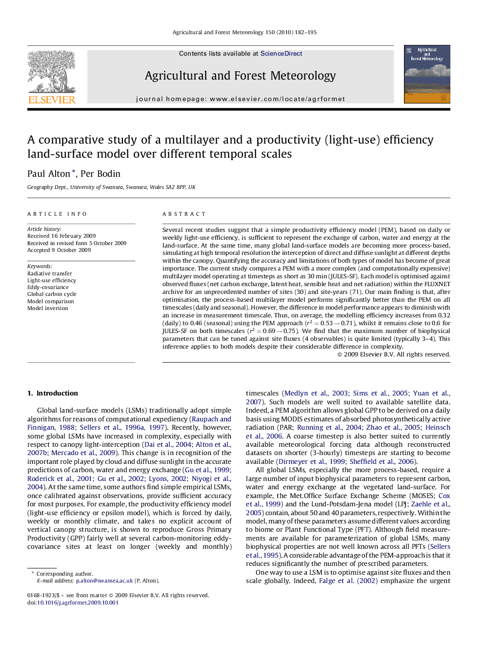 A comparative study of a multilayer and a productivity (light-use) efficiency land-surface model over different temporal scales