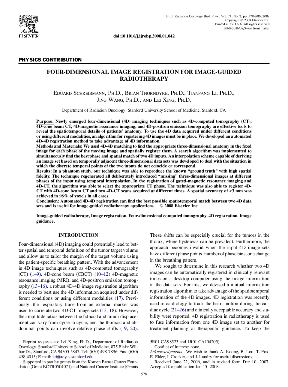 Four-Dimensional Image Registration for Image-Guided Radiotherapy