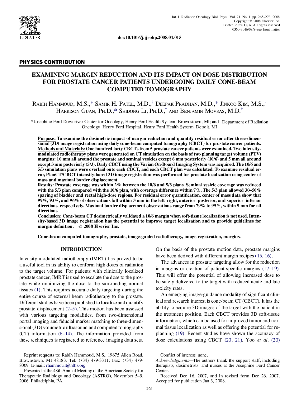 Examining Margin Reduction and Its Impact on Dose Distribution for Prostate Cancer Patients Undergoing Daily Cone-Beam Computed Tomography