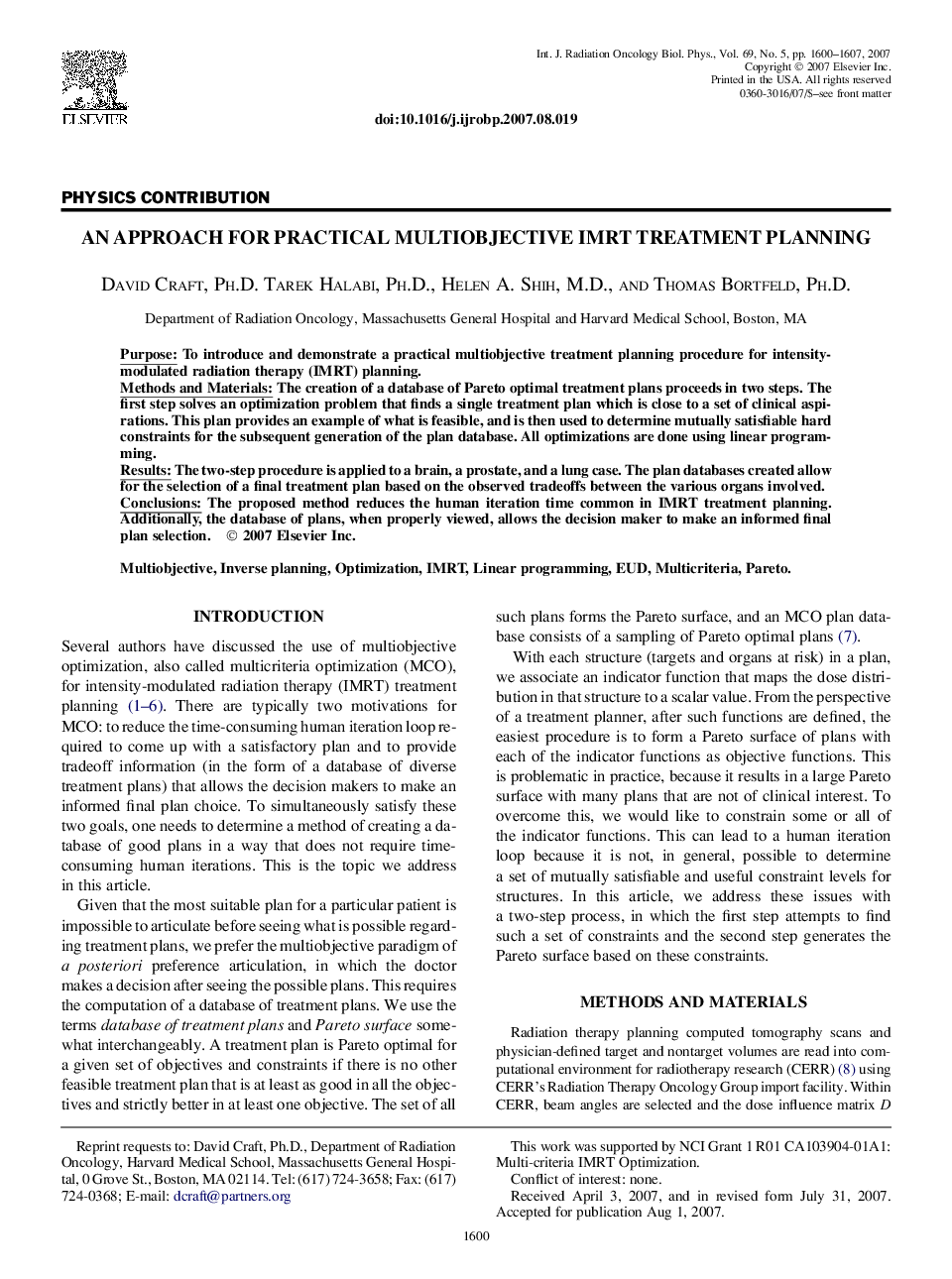 An Approach for Practical Multiobjective IMRT Treatment Planning