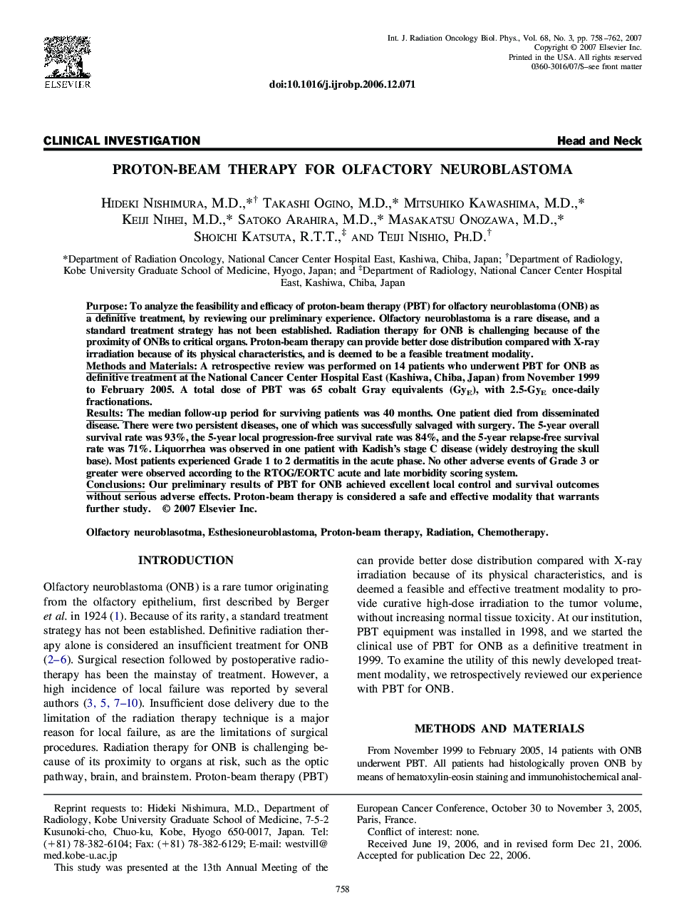 Proton-Beam Therapy for Olfactory Neuroblastoma