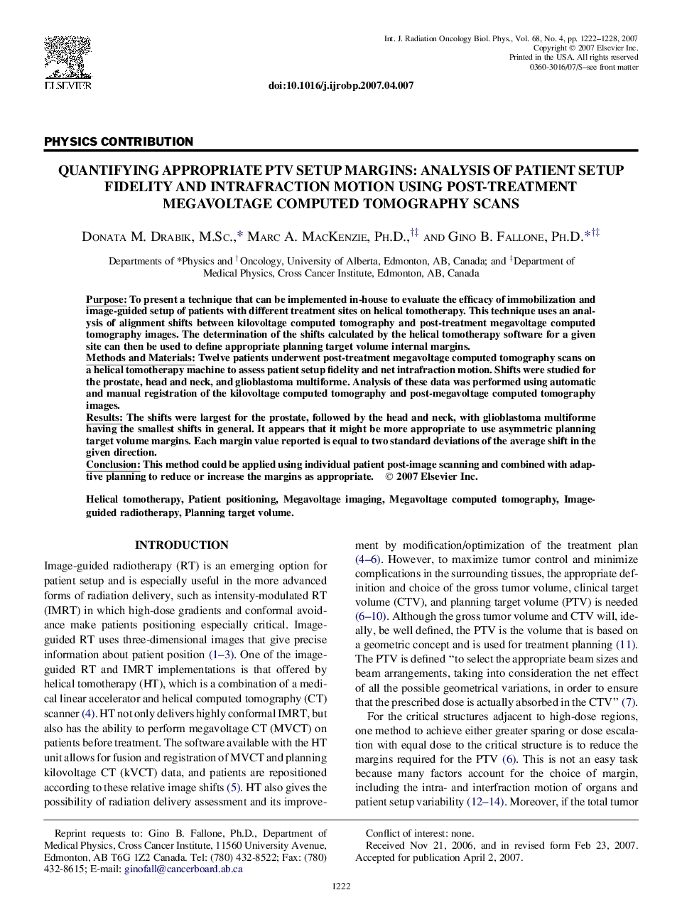 Quantifying Appropriate PTV Setup Margins: Analysis of Patient Setup Fidelity and Intrafraction Motion Using Post-Treatment Megavoltage Computed Tomography Scans