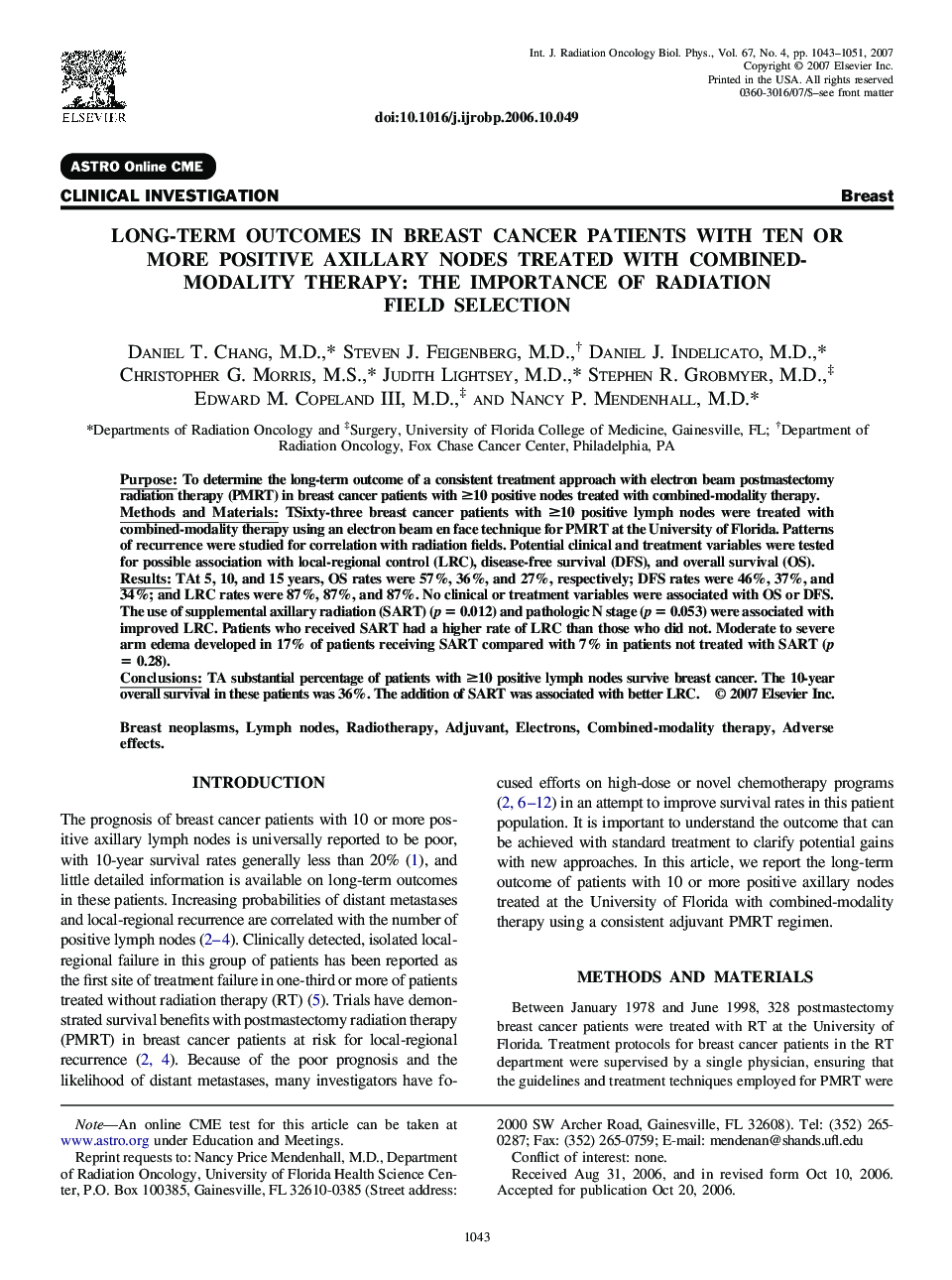 Long-term outcomes in breast cancer patients with ten or more positive axillary nodes treated with combined-modality therapy: The importance of radiation field selection