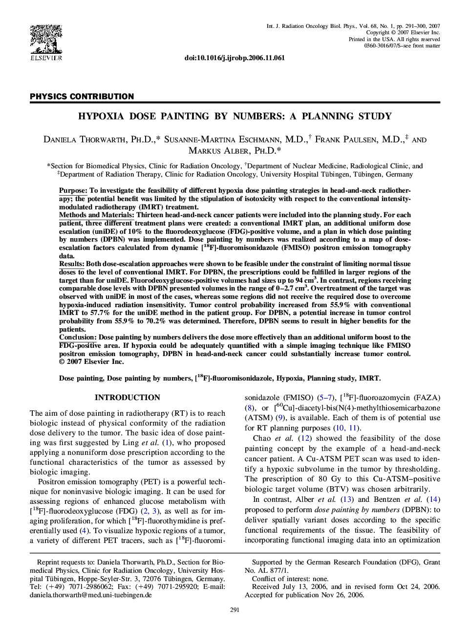 Hypoxia Dose Painting by Numbers: A Planning Study