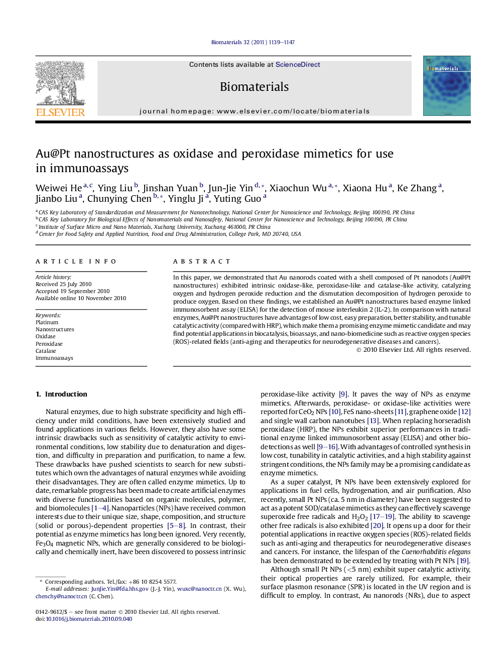 Au@Pt nanostructures as oxidase and peroxidase mimetics for use in immunoassays