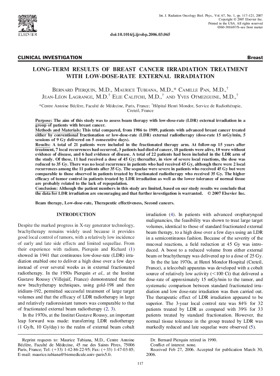 Long-term results of breast cancer irradiation treatment with low-dose-rate external irradiation