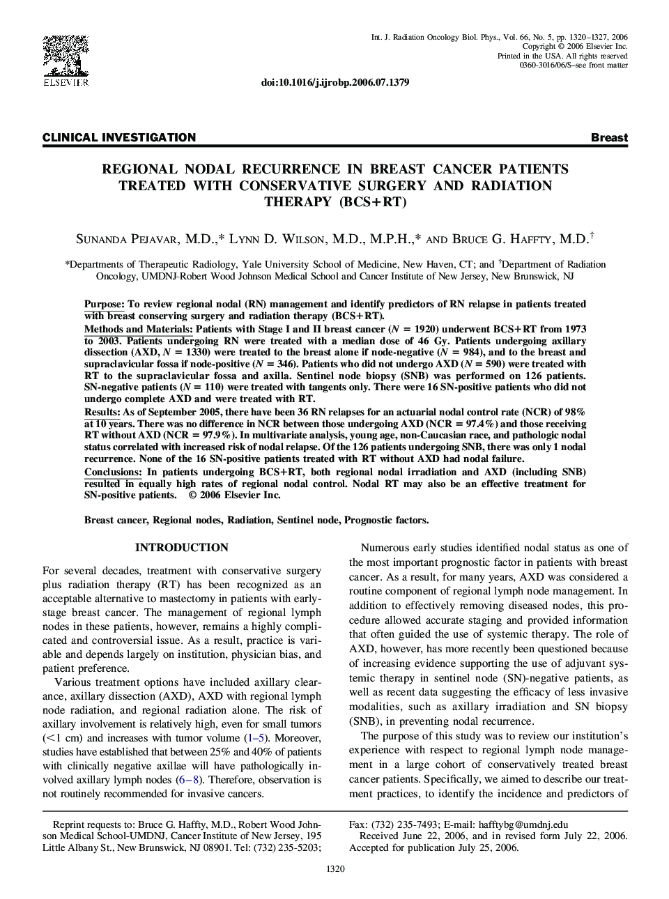 Regional nodal recurrence in breast cancer patients treated with conservative surgery and radiation therapy (BCS+RT)