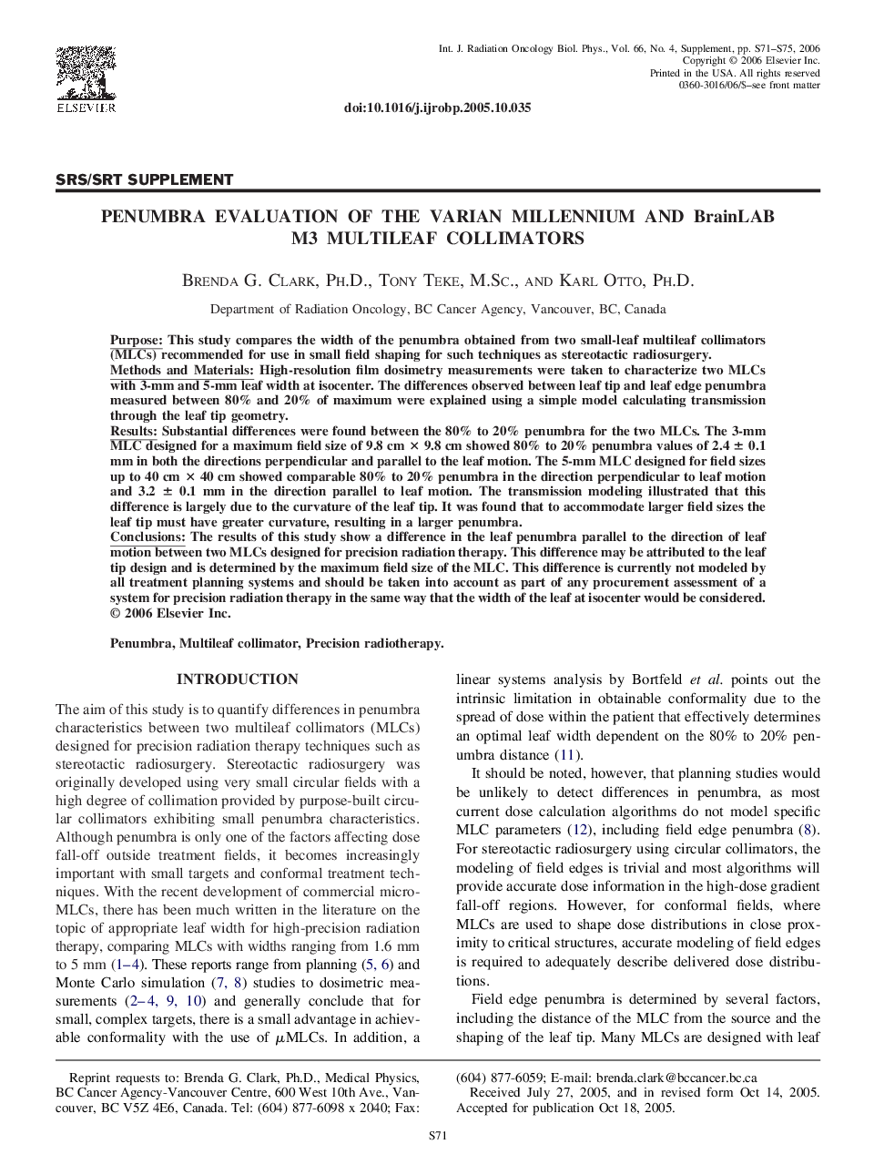 Penumbra evaluation of the varian millennium and BrainLAB M3 multileaf collimators