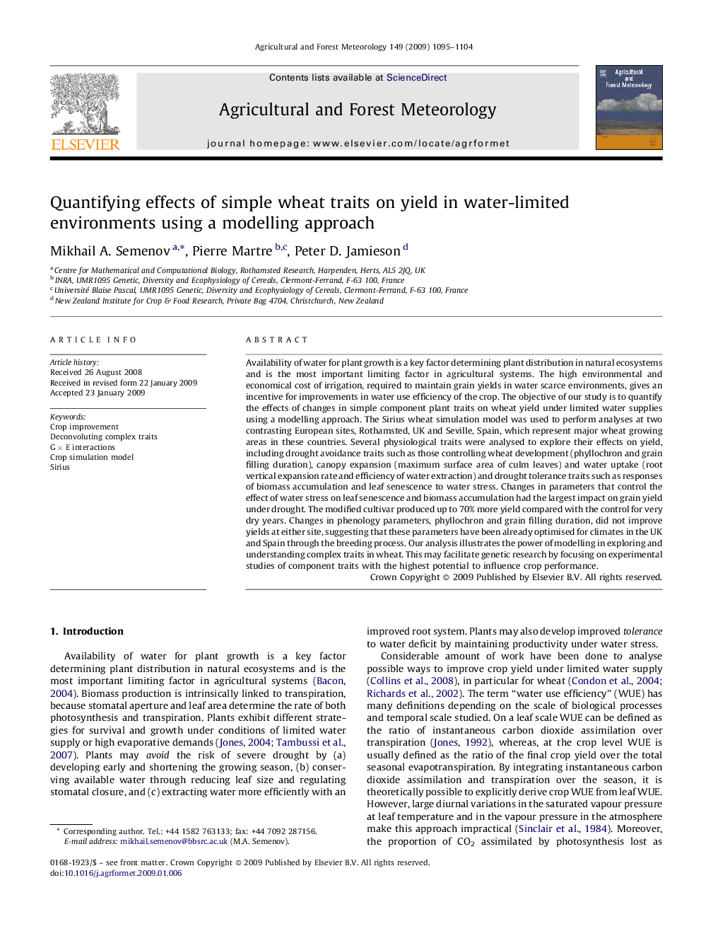 Quantifying effects of simple wheat traits on yield in water-limited environments using a modelling approach