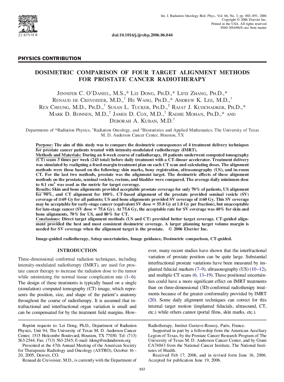 Dosimetric comparison of four target alignment methods for prostate cancer radiotherapy