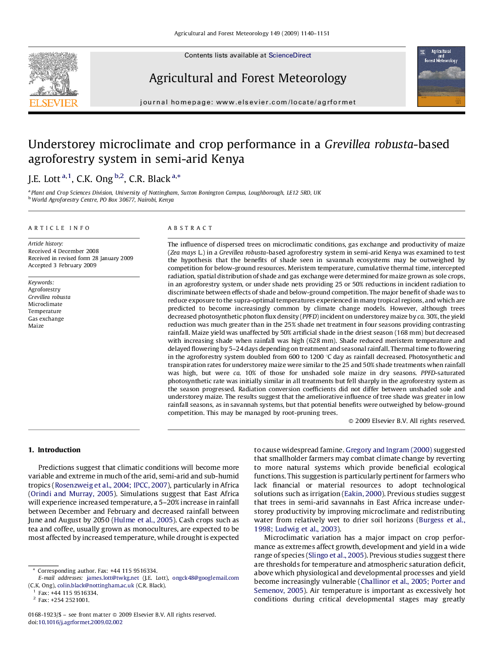 Understorey microclimate and crop performance in a Grevillea robusta-based agroforestry system in semi-arid Kenya