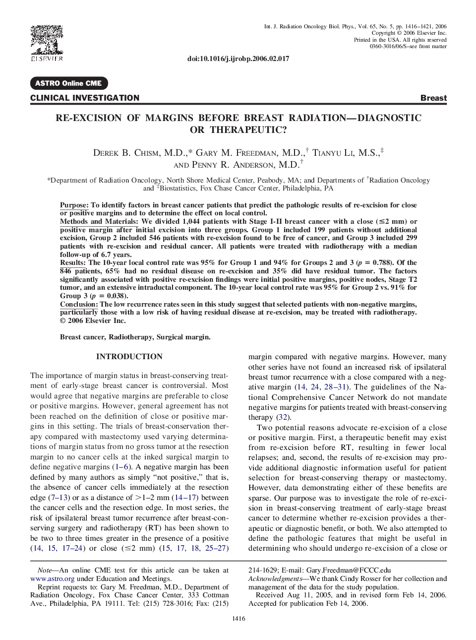 Re-excision of margins before breast radiation-diagnostic or therapeutic?