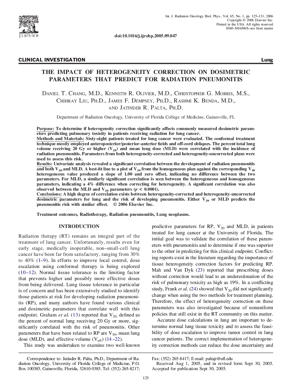 The impact of heterogeneity correction on dosimetric parameters that predict for radiation pneumonitis