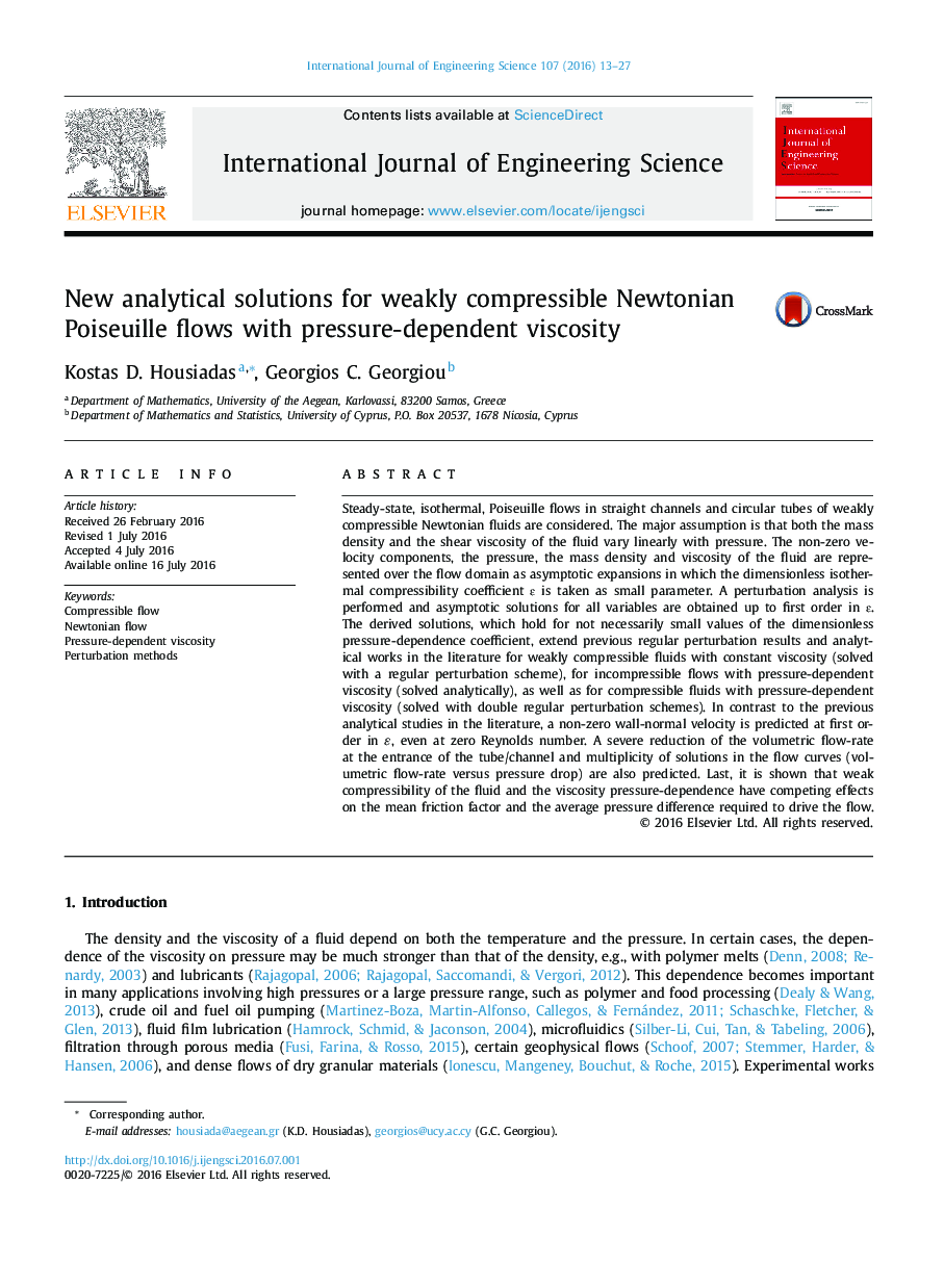 New analytical solutions for weakly compressible Newtonian Poiseuille flows with pressure-dependent viscosity