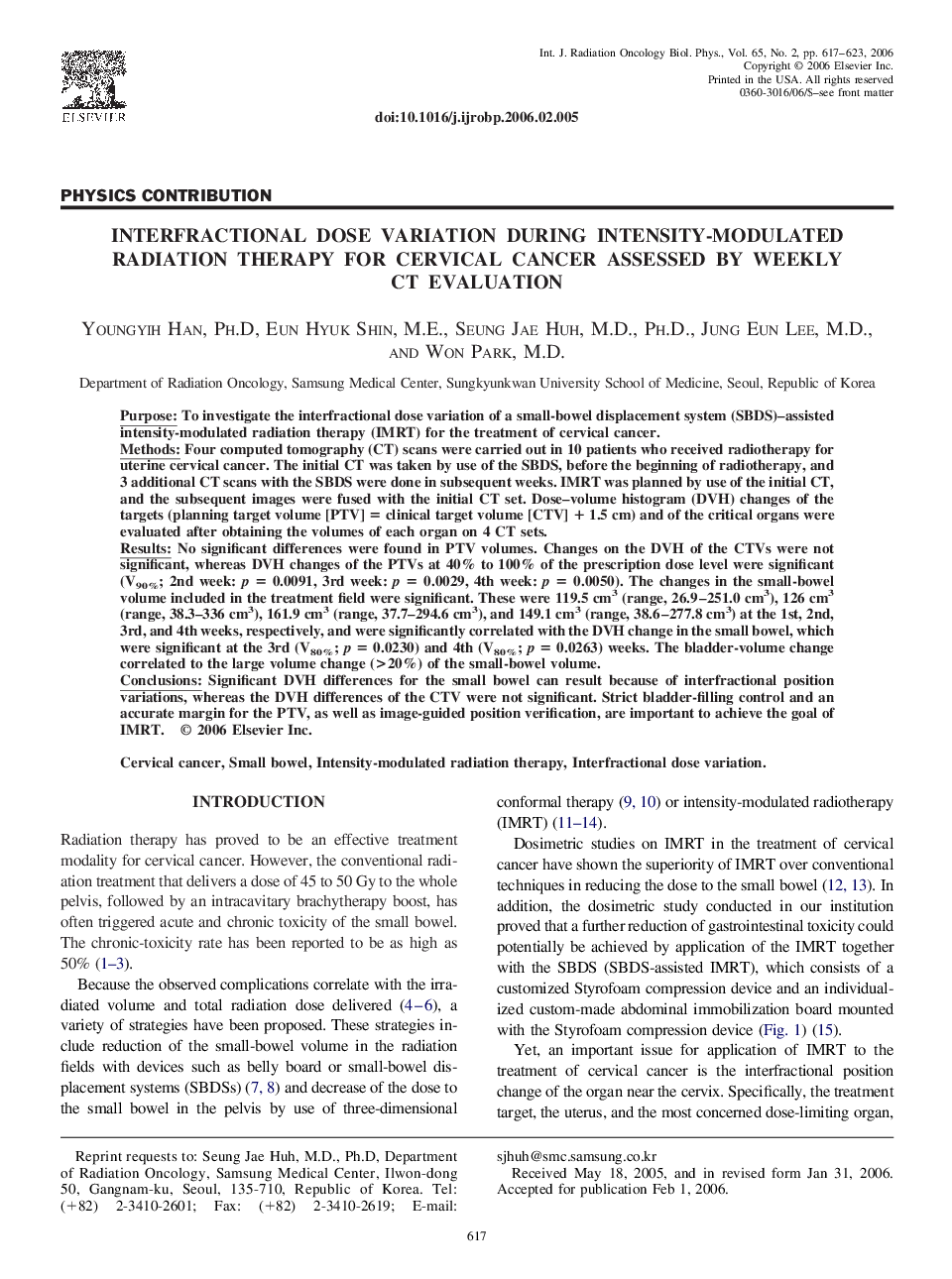 Interfractional dose variation during intensity-modulated radiation therapy for cervical cancer assessed by weekly CT evaluation