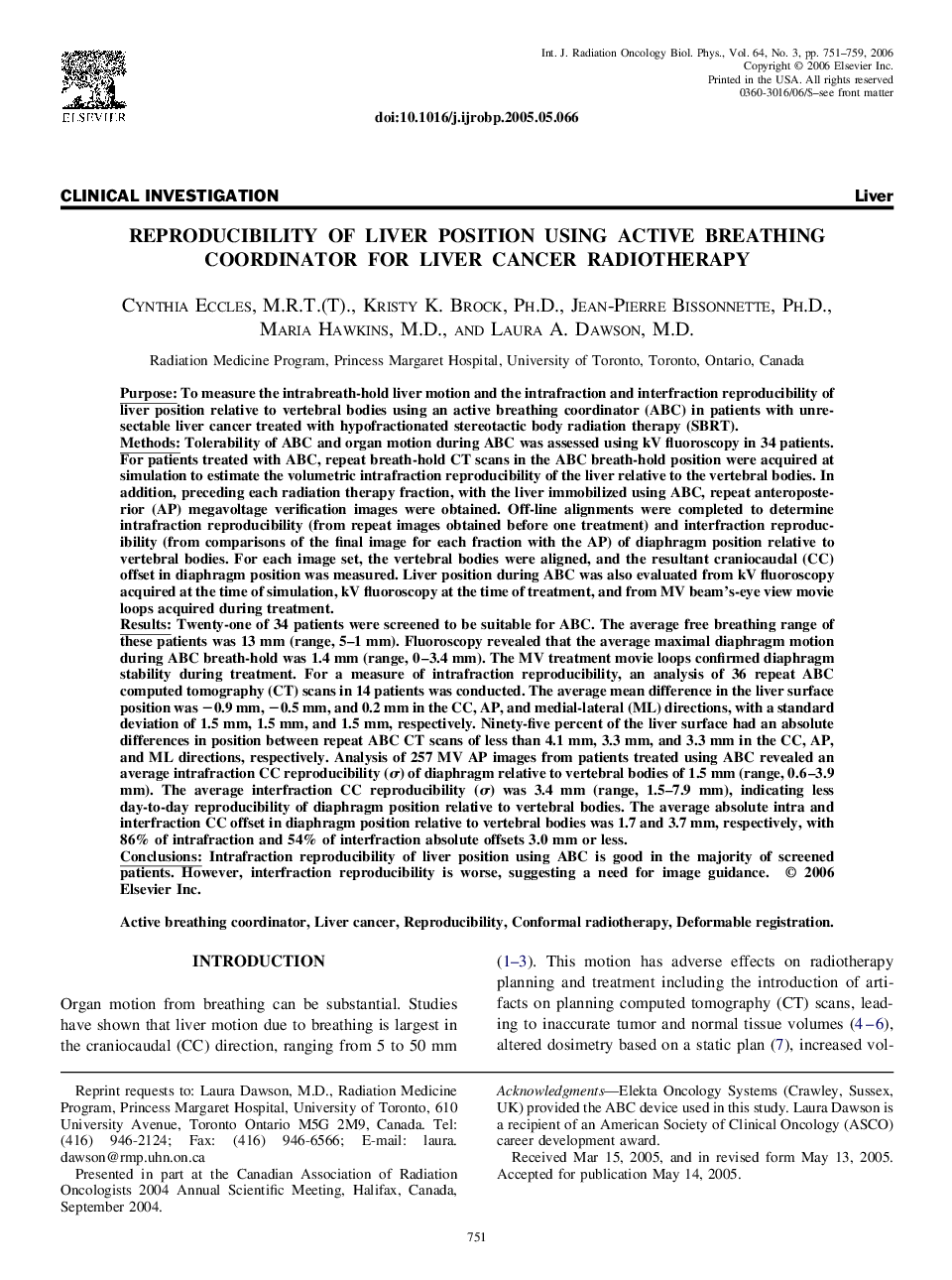 Reproducibility of liver position using active breathing coordinator for liver cancer radiotherapy