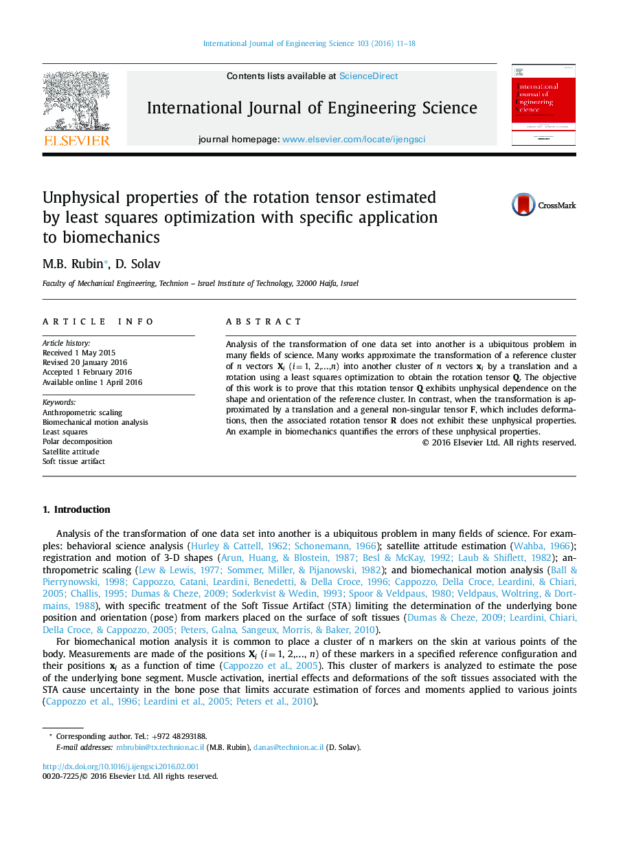 Unphysical properties of the rotation tensor estimated by least squares optimization with specific application to biomechanics