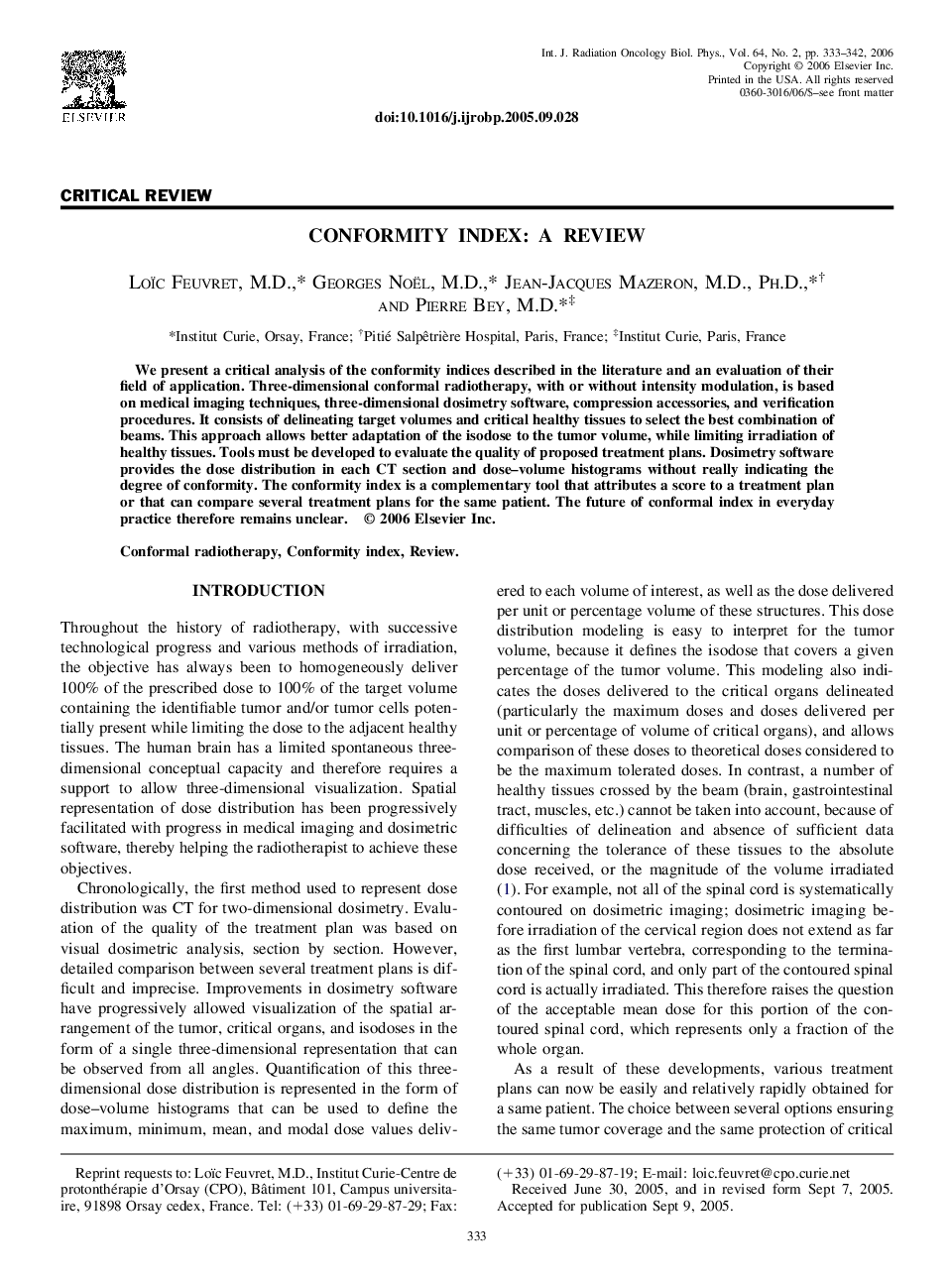 Conformity index: A review