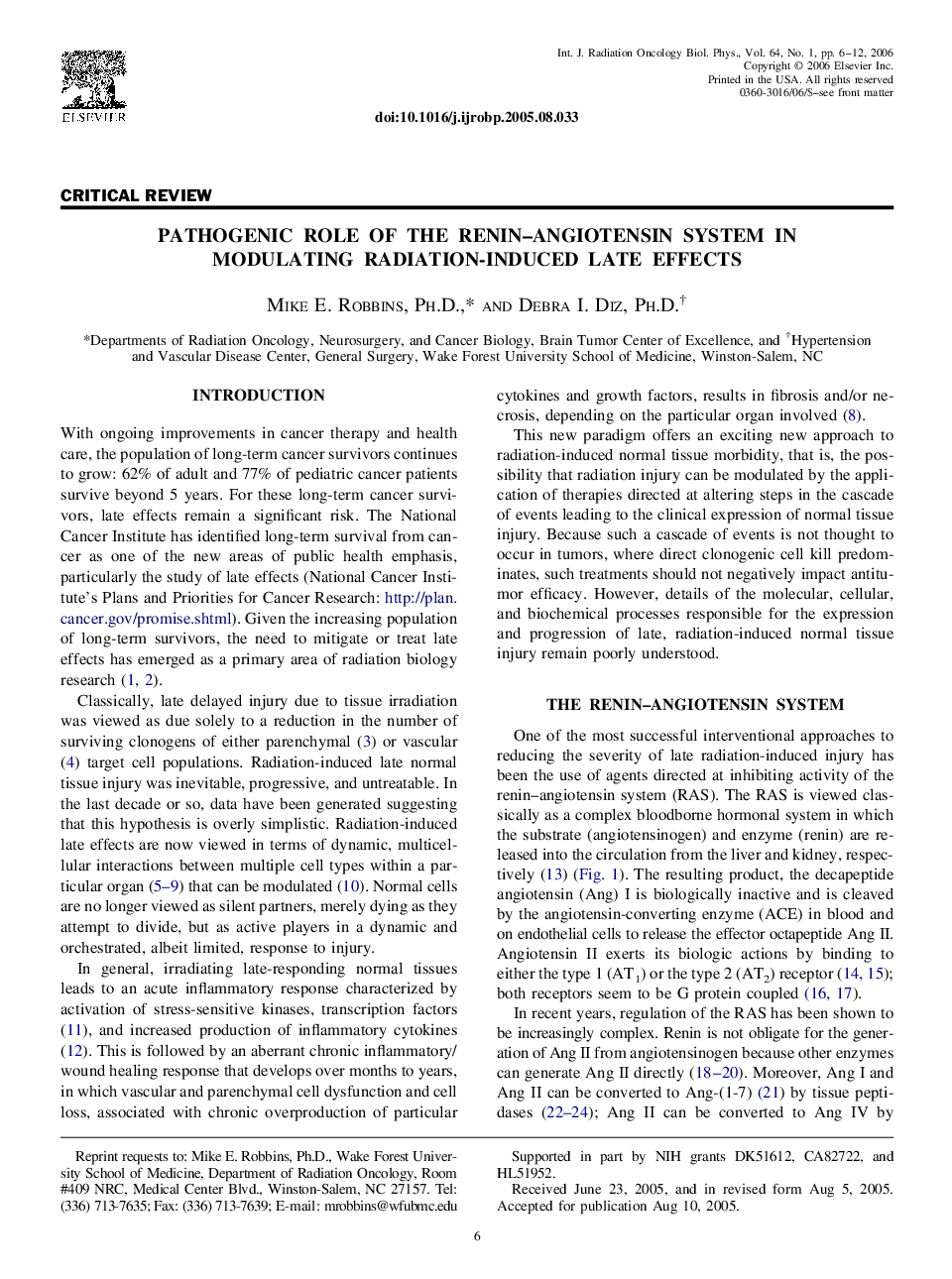 عکس صفحه اول مقاله: Pathogenic role of the renin-angiotensin system in modulating radiation-induced late effects Pathogenic role of the renin-angiotensin system in modulating radiation-induced late effects