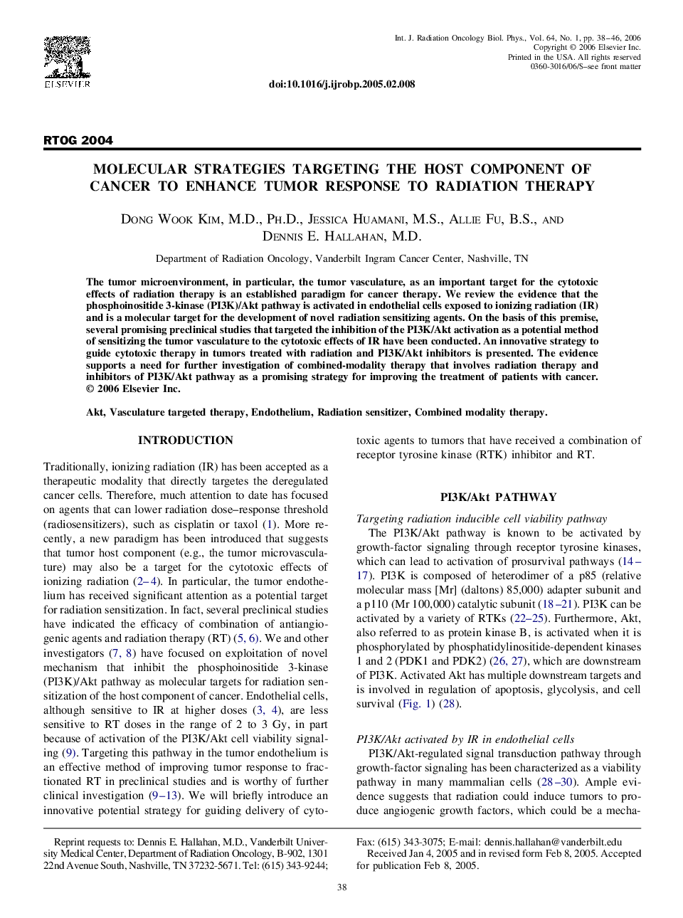 Molecular strategies targeting the host component of cancer to enhance tumor response to radiation therapy