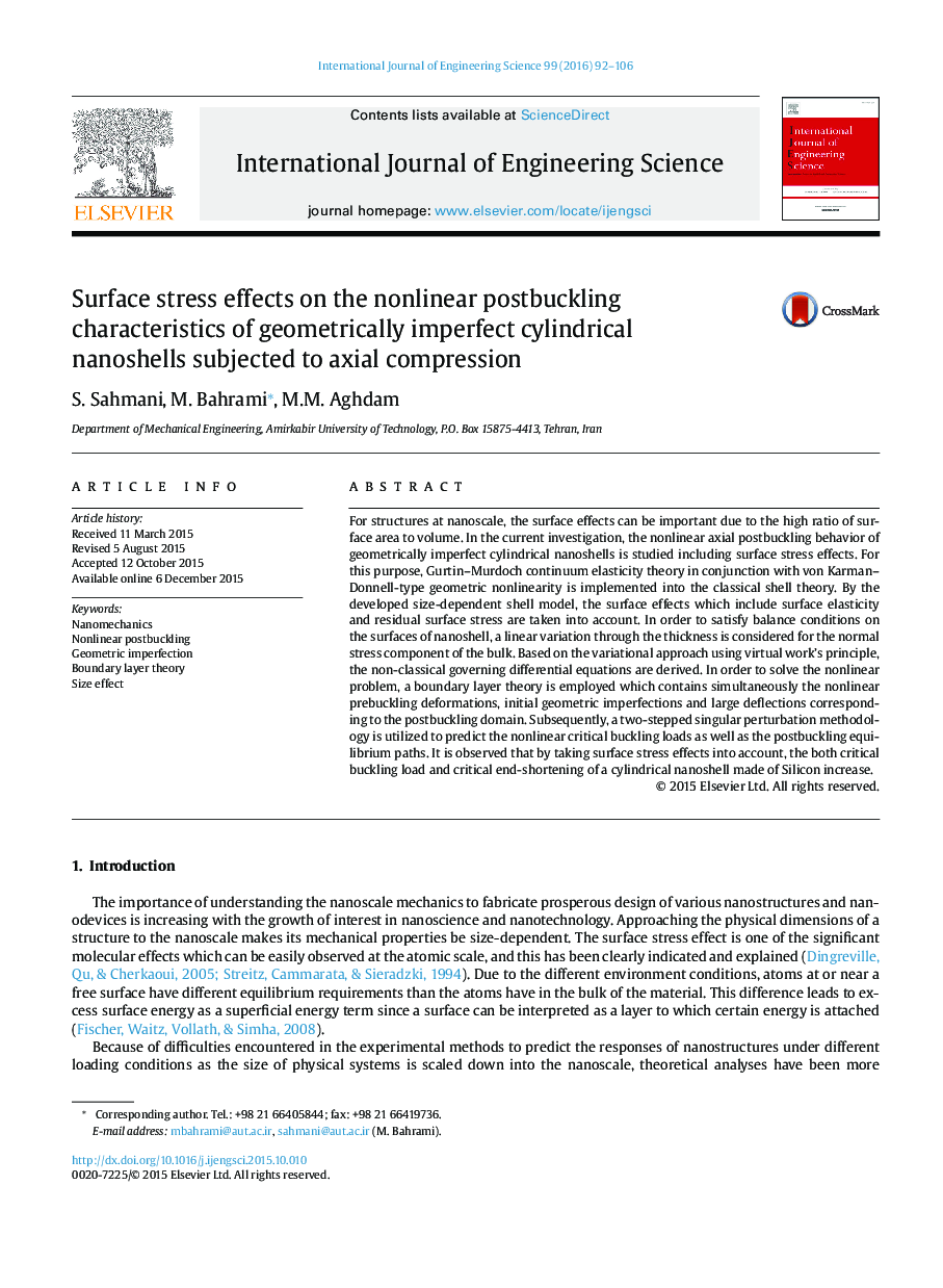 Surface stress effects on the nonlinear postbuckling characteristics of geometrically imperfect cylindrical nanoshells subjected to axial compression