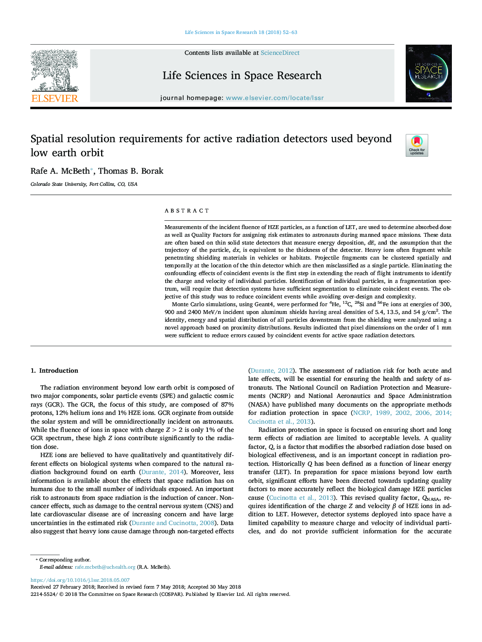 Spatial resolution requirements for active radiation detectors used beyond low earth orbit