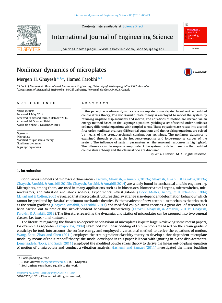 Nonlinear dynamics of microplates