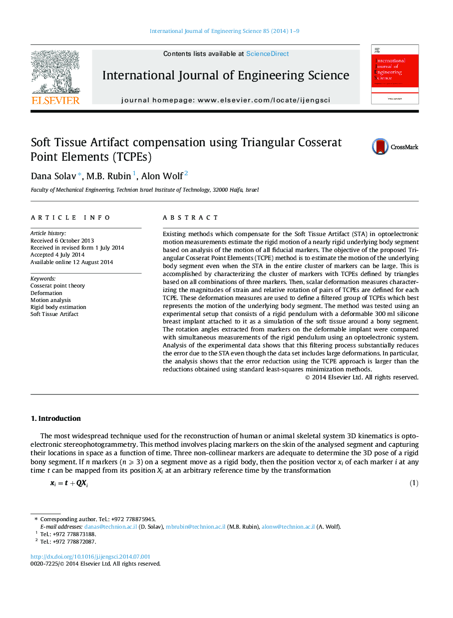 Soft Tissue Artifact compensation using Triangular Cosserat Point Elements (TCPEs)