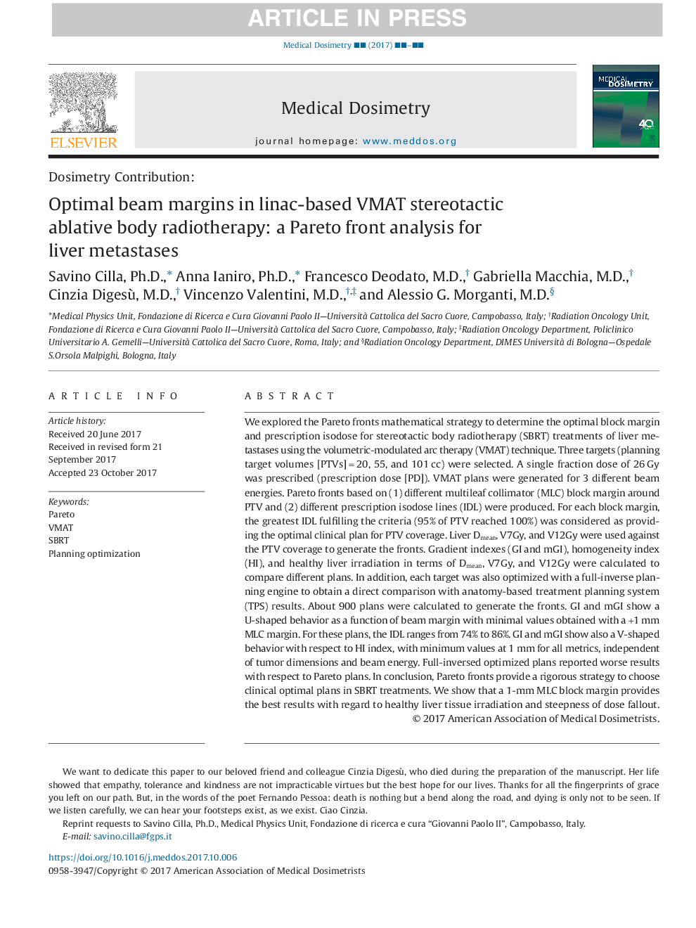 Optimal beam margins in linac-based VMAT stereotactic ablative body radiotherapy: a Pareto front analysis for liver metastases