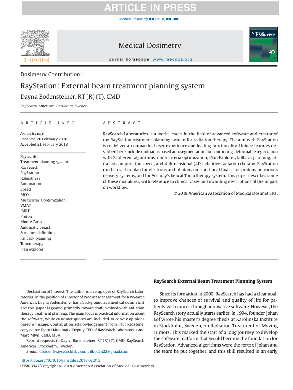 RayStation: External beam treatment planning system