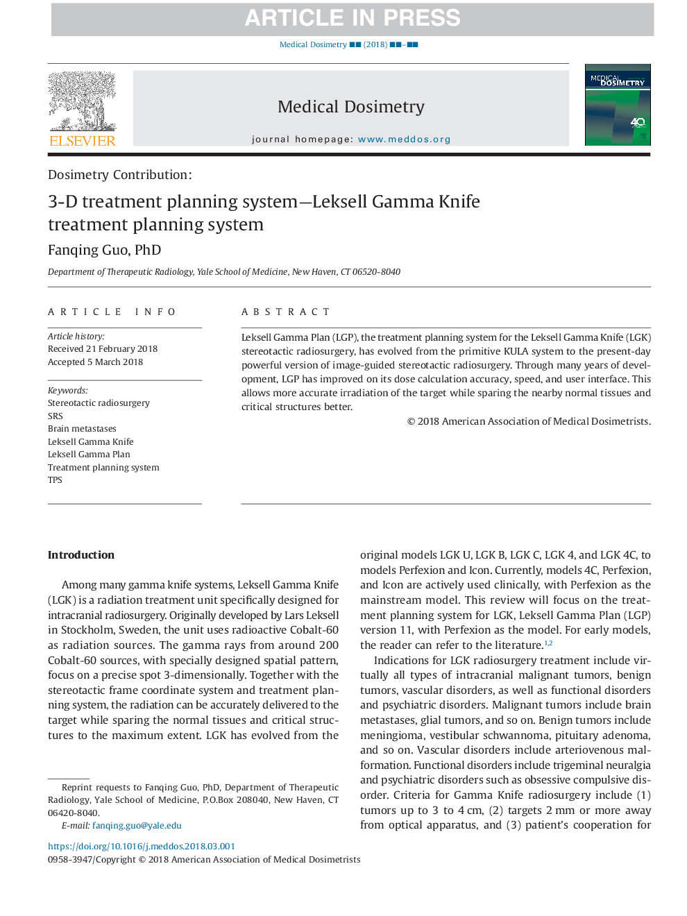 3-D treatment planning system-Leksell Gamma Knife treatment planning system