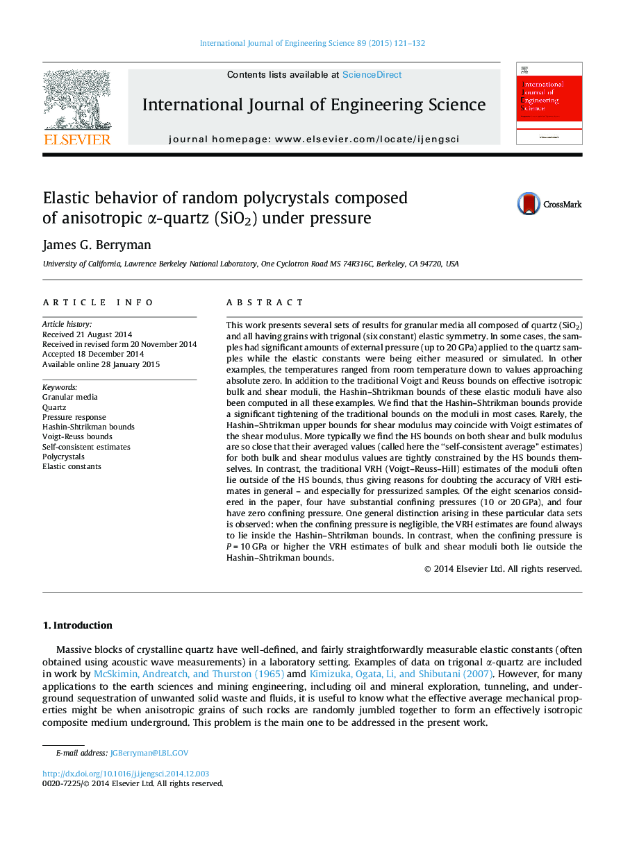 Elastic behavior of random polycrystals composed of anisotropic αα-quartz (SiO2) under pressure